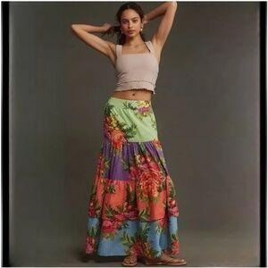 Farm Rio x Anthropologie Tiered Floral Maxi Skirt